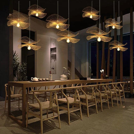 Suspension lustre en bambou fait main avec éclairage LED — LZ4X9T2