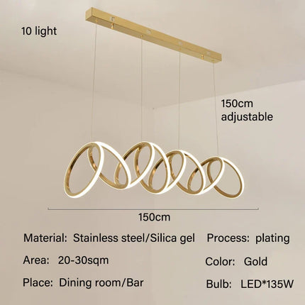 Anneau de luxe moderne suspension LED lumières pour salle à manger cuisine éclairage Lustre décor Lustre barre intérieure suspendus luminaires