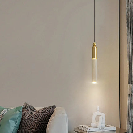 Lustre cylindrique LED en cuivre et acrylique transparent — LZ4X9T1