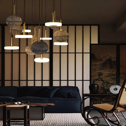Plafonnier suspension moderne en marbre et bois élégant — LZ4X9T2