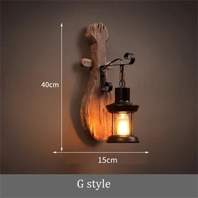 Applique murale vintage en bois avec abat-jour verre et métal — LZ4X9P2