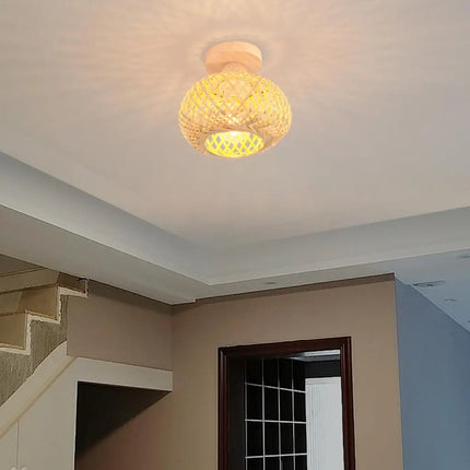 Plafonnier rétro en bambou tissé pour intérieur décoratif — LZ4X9Q