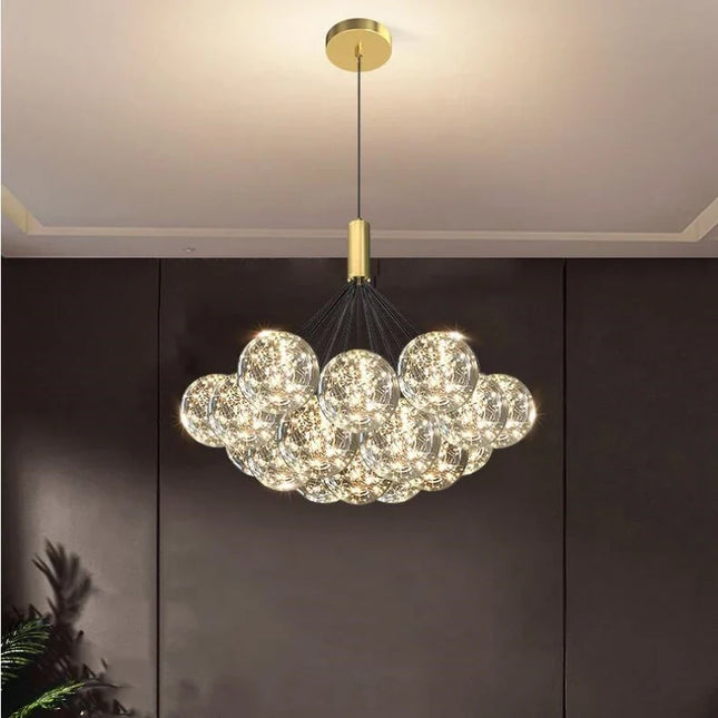 Lustre boule en verre transparent à bulles effet étoilé romantique — LZ4X9P