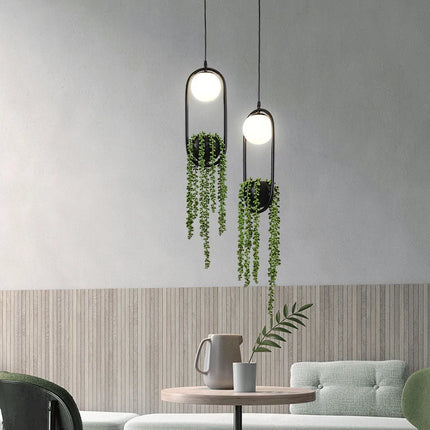 Suspension rétro en fer avec plante décorative et éclairage LED intégré — LZ4G7X9Q