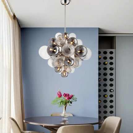 Lustre suspension nordique boule en verre argenté à bulles d’air — LZ4X9M