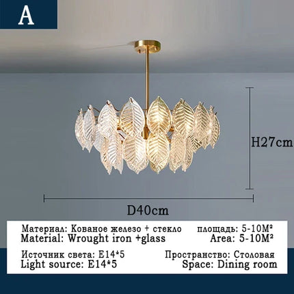 Lustre suspension en verre orné de décorations feuilles — LZ4X9P