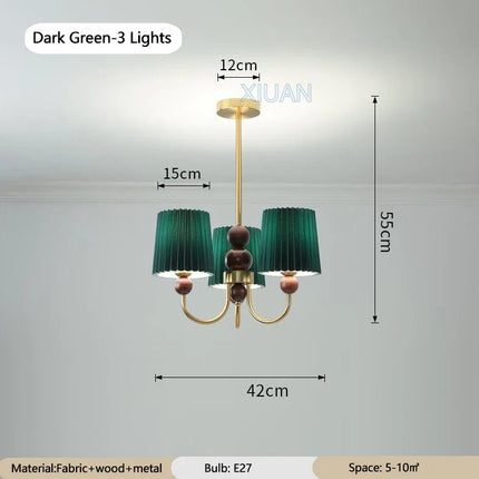 Lustre vintage américain en tissu plissé et bois style wabi-sabi — LZ4P9XJ