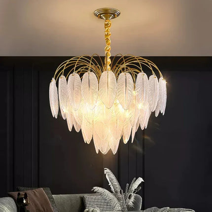 Lustre suspension LED nordique en verre plume décoratif — LZ4P9X
