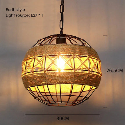 Sisal chanvre corde suspension plafonnier Lustre suspendu Lustre fer main tressage rustique rétro pour salle à manger décor