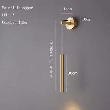applique murale led de luxe en cuivre hauteur réglable ambiance chaude