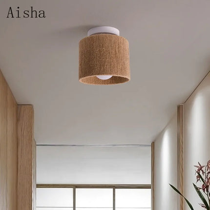 Plafonnier suspension en corde de chanvre style japonais rétro pour intérieur chaleureux — LZ4XJ9