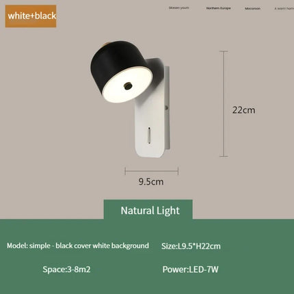 applique murale nordique rotative avec interrupteur led pivotante