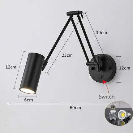 Applique murale LED à bras télescopique pivotant avec interrupteur pour éclairage intérieur — LZ4X9P