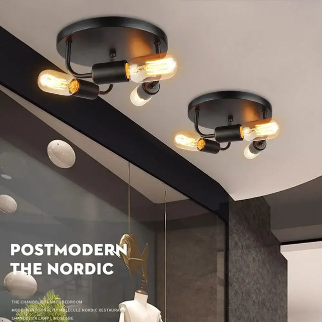 Plafonnier industriel rétro à trois têtes en fer — LZ4X9P2