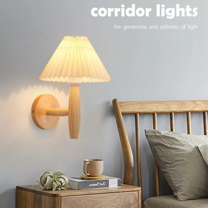 Lustre suspension nordique en bois avec abat-jour plissé — LZ4P9XJ