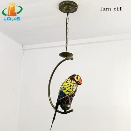 Lustre suspension perroquet américain style Tiffany en fer antique — LZ4P9XQ