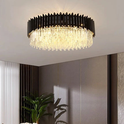 Plafonnier LED ovale en cristal noir doré à intensité variable — LZ4X9J