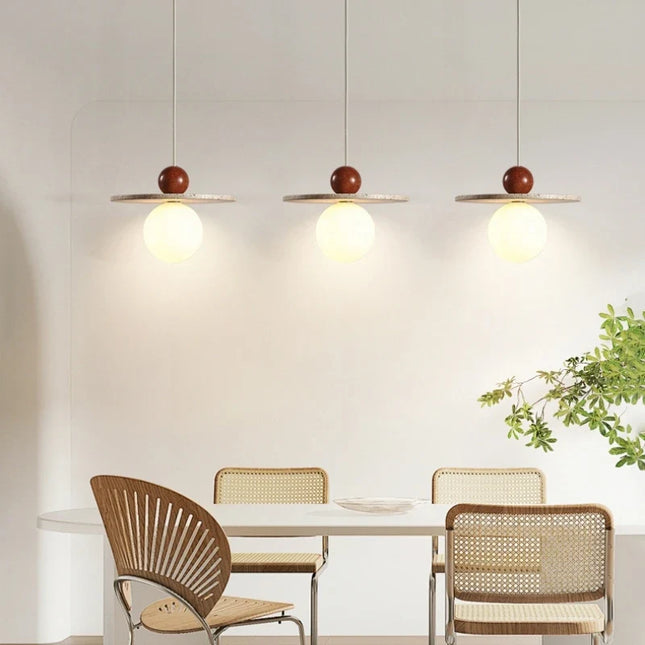 Lustre rond en pierre et bois polyvalent — LZ4X9Q2N