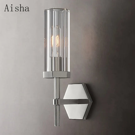 applique murale led de luxe américaine avec abat-jour en cristal et métal doré