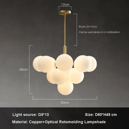 lustre nordique en cuivre design créatif en verre à LED