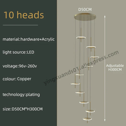 Lustre suspension LED créatif en acrylique doré style nordique — LZ4X9M