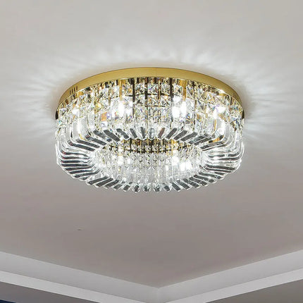 Lustre suspension LED rond en cristal et chrome style nordique — LZ4X9P