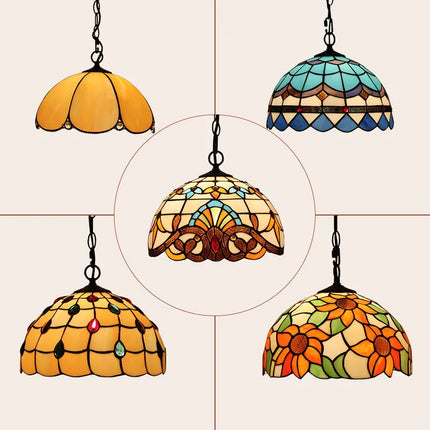 Lustre suspension style industriel en verre teinté rétro Tiffany — LZ4X9P