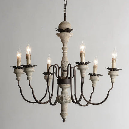 Lustre suspension rétro artisanal en bois massif décoratif — LZ4X9M