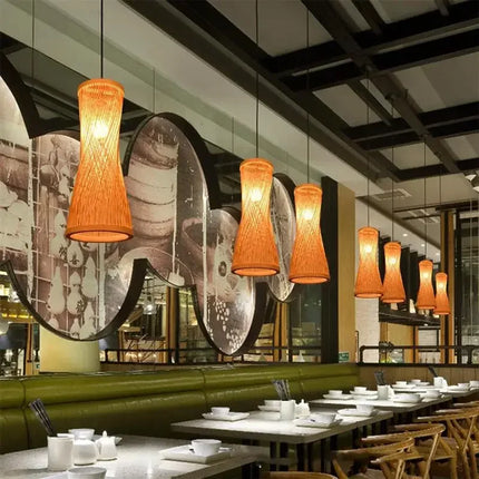 Lustre suspension en bambou et rotin tissé style japonais — LZ4X9M