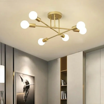 Lustre LED moderne semi-noir blanc et or pour salon et chambre — LZ4M9Q2