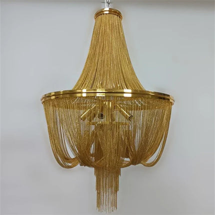 Lustre moderne en aluminium doré à pampilles avec chaîne décorative — LZ4P9XJ
