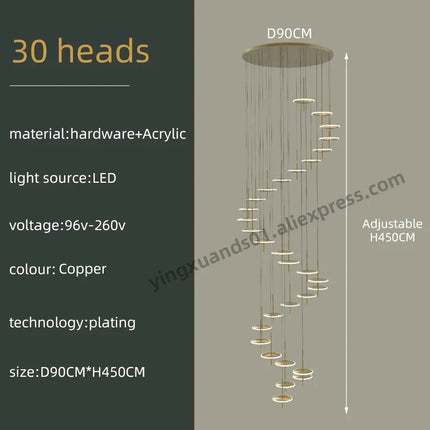 Lustre suspension LED créatif en acrylique doré style nordique — LZ4X9M