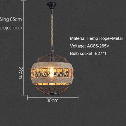 Lustre suspension rétro en corde de chanvre pour café et bar — LZ4X9M