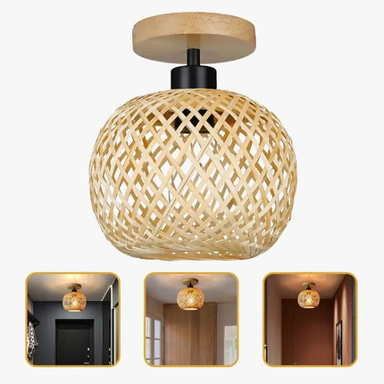 Plafonnier artisanal en bambou tressé et tissé — LZ4M7Q2