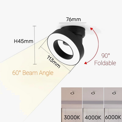 Plafonnier spot LED anti-éblouissement à anneau pliable monté sur surface — LZ4XJ9