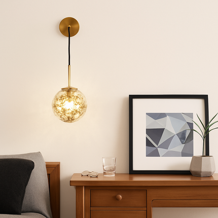 Applique murale boule en verre avec feuilles dorées suspendues — LZ4QX9