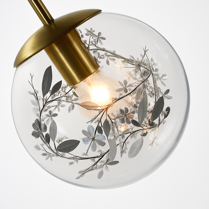 Applique murale boule en verre avec feuilles dorées suspendues — LZ4QX9