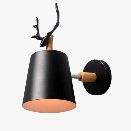 Applique murale avec abat-jour métal et support bois décor corne de cerf — LZ4X9T2