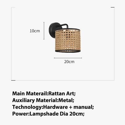 Applique murale artisanale en rotin rétro pour décoration variée — LZ4Q7N2