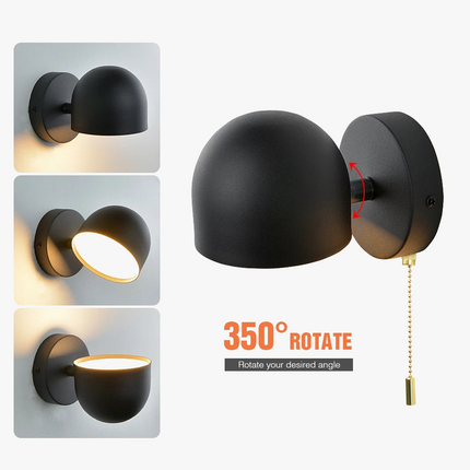 Applique murale LED nordique avec interrupteur et prise, noir et blanc pour chambre et hôtel — LZ4X9M2