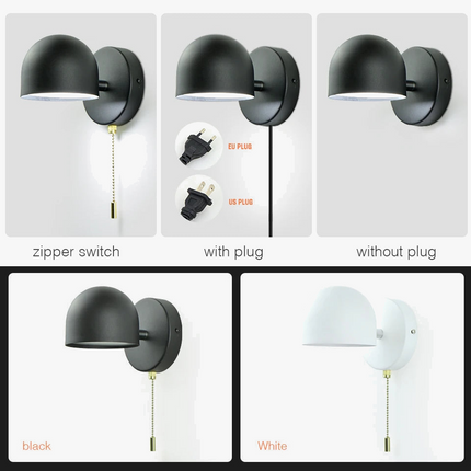 Applique murale LED nordique avec interrupteur et prise, noir et blanc pour chambre et hôtel — LZ4X9M2