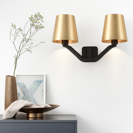 Applique murale LED avec double abat-jour en métal doré style hôtel — LZ4X9P2