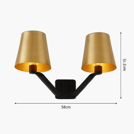 Applique murale LED avec double abat-jour en métal doré style hôtel — LZ4X9P2