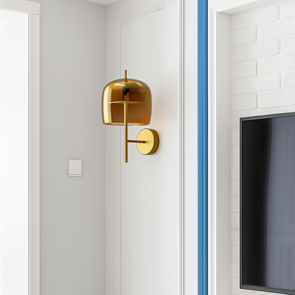 Applique murale LED dorée avec abat-jour en verre rétro — LZ4X9P2