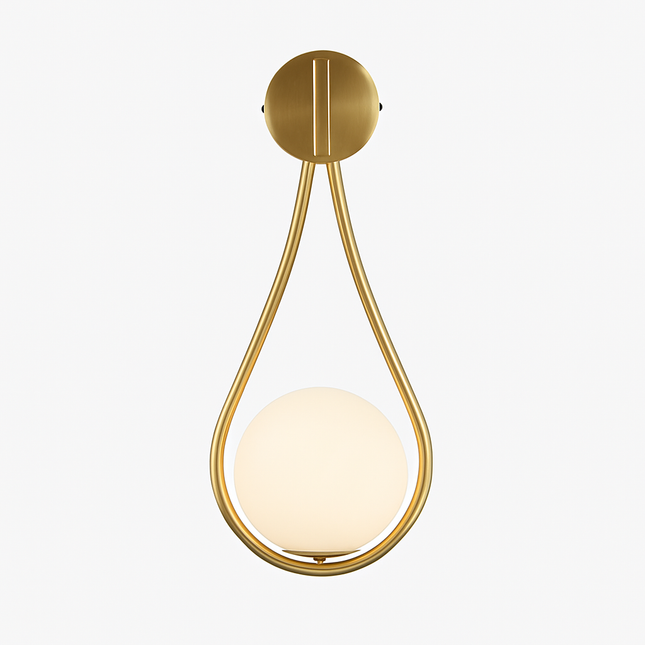 Applique murale design à LED dorée avec boule en verre blanc Shadow