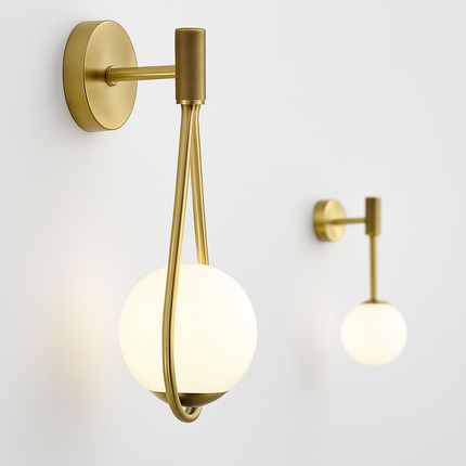Applique murale design à LED dorée avec boule en verre blanc Shadow
