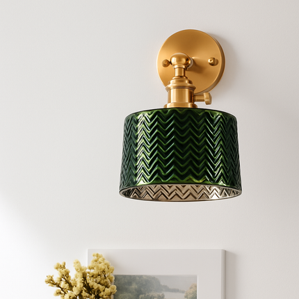 Applique murale LED dorée avec abat-jour en verre rétro — LZ4X9T2