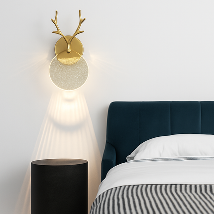 Applique murale en bois cerf avec abat-jour cristal pour villa — LZ4X9T