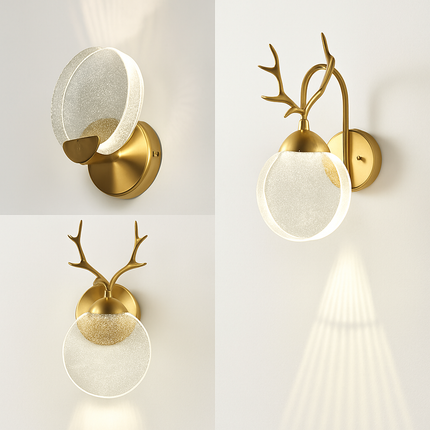Applique murale en bois cerf avec abat-jour cristal pour villa — LZ4X9T
