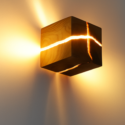 Applique murale LED artisanale en bois massif et résine — LZ4FJ9